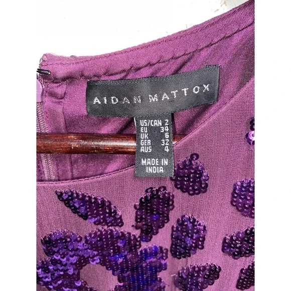 Purple sequence and silk dress by Aiden Mattocks sleeveless above the‎ knee SZ 2 - Picture 3 of 4